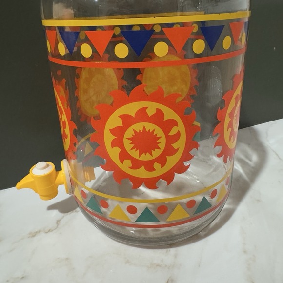 VTG Anchor Hocking Sun Tea Gallon Glass Jar 70's Jug Dispenser Yellow Sunny Daze - Picture 2 of 8